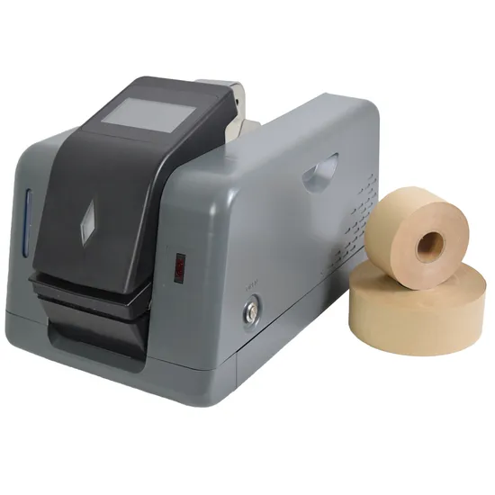Máquina de embalaje con dispensador eléctrico de cinta adhesiva activado por agua gummada, fácil de usar
